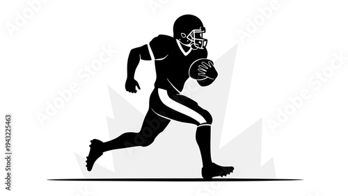 Silhouette of an American football player running with the ball, dynamic action pose, vector illustration, sports graphic