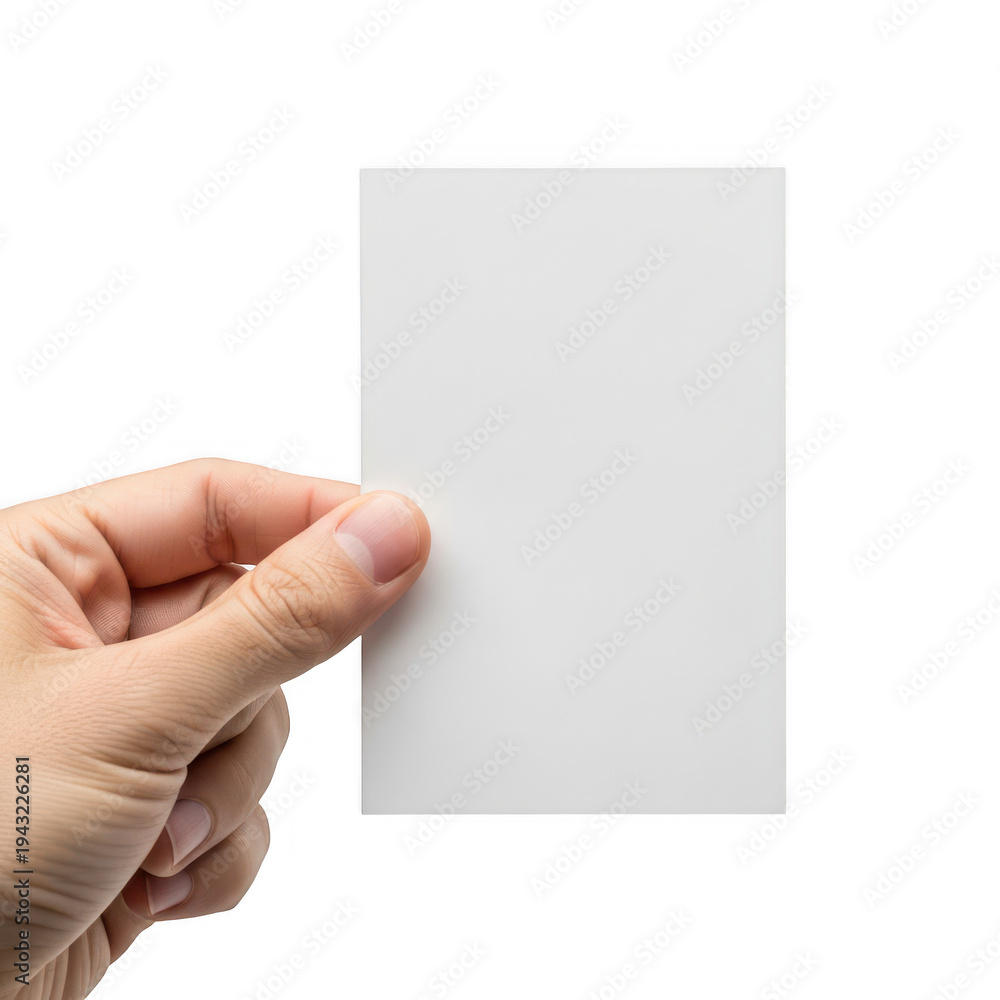 Fototapeta premium A hand holding a blank white card isolated on transparent background