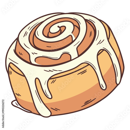 Vector illustration of delicious cinnamon roll with cream cheese icing dessert illustration