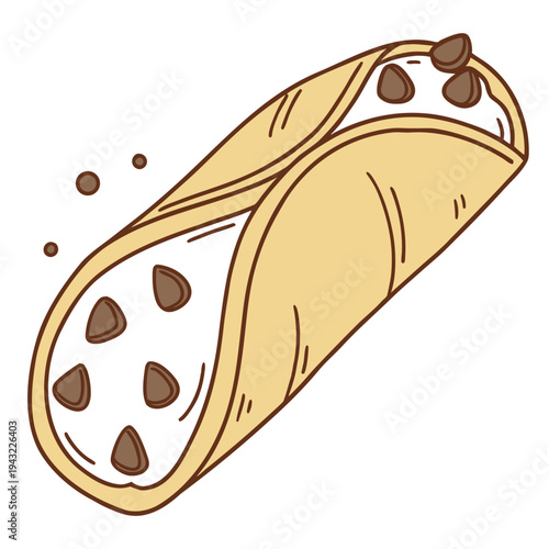 Vector illustration of sweet italian cannoli with chocolate chips and cream filling isolated vector