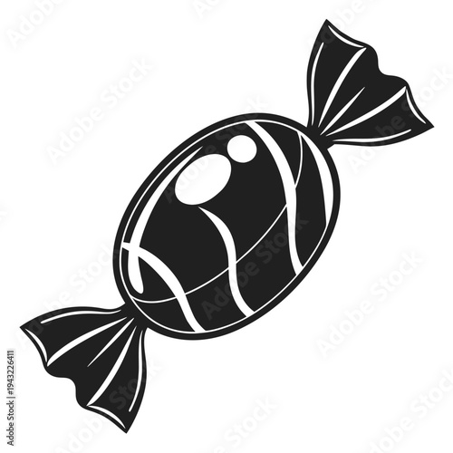 Vector illustration of classic wrapped oval candy black and white vector illustration on white background