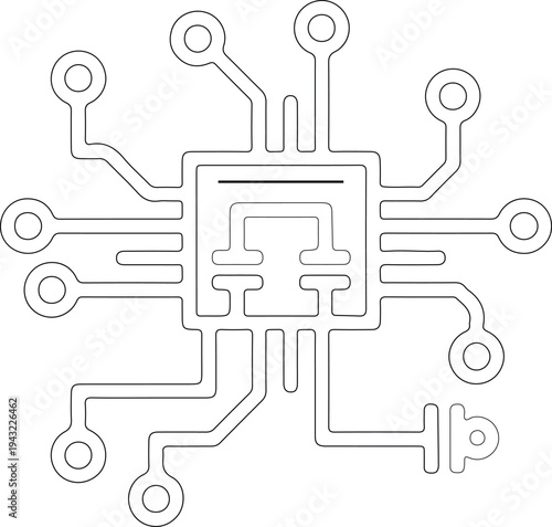 Minimal Technology Processor Concept Microchip Circuit Network Line Icon