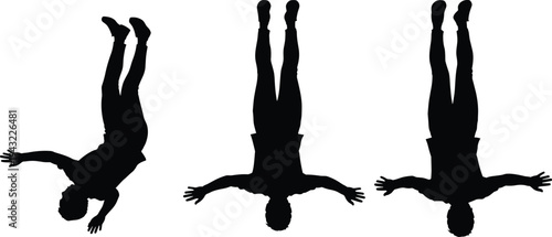 Extreme rock climbing and rappelling silhouettes collection, adventure sport climbers performing rope descent wall climbing outdoor action illustration