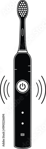 Electric toothbrush icon, sonic vibrating dental hygiene device, modern oral care tool symbol, black silhouette electric toothbrush vector illustration