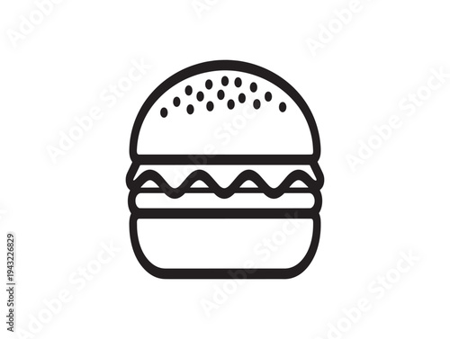 A simple line drawing of a hamburger with sesame seed bun