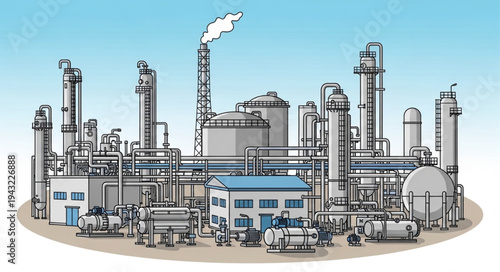 Industrial Factory Complex with Towers.