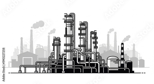 Industrial Factory Illustration with Smokestacks.