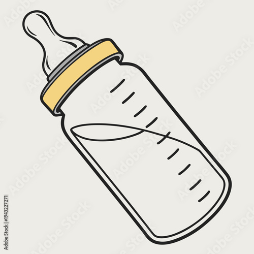 Vector illustration of hand drawn baby bottle with milk illustration for nursery and parenting concept