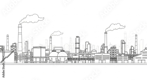 Industrial Factory Landscape with Smokestacks.