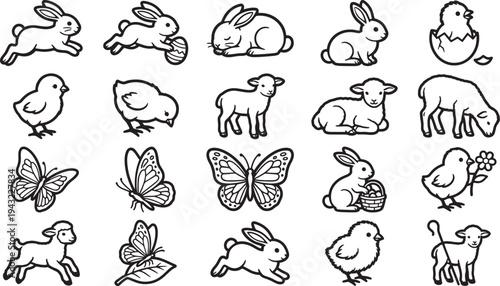 A charming collection of hand-drawn animal illustrations that exude the joy and wonder of springtime. Perfect for designs.