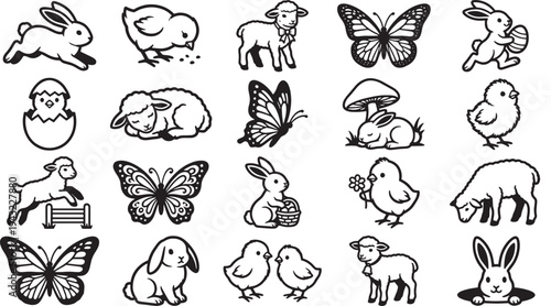 A delightful collection of adorable animals illustrations, perfect for designs. capturing the beauty of nature and celebrating the joy of spring.