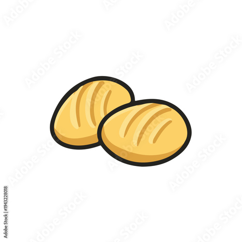 2D flat vector illustration of Gnocchi, designed in a clean icon style and isolated on a white background.