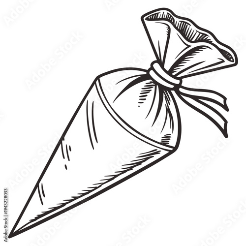 Vector illustration of pastry piping bag outline drawing for baking and confectionery designs