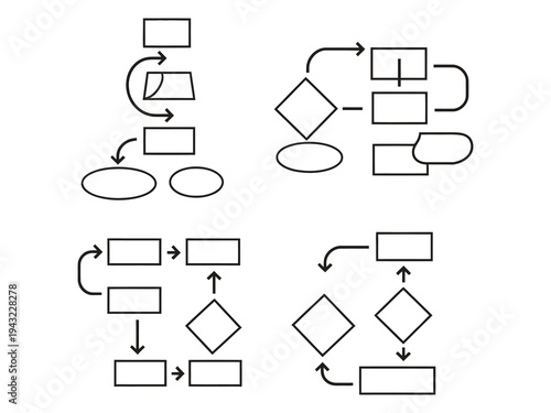 work flow chart symbol line icon showing connected process steps and directional arrows, representing business automation, system organization and operational workflow management.