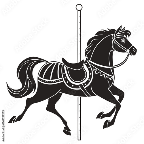 Vector illustration of classic carousel horse fairground ride black and white vector illustration