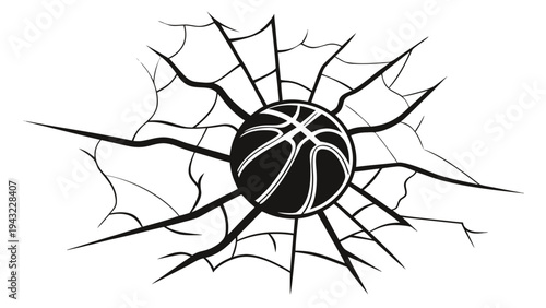 Vector illustration of basketball shattering surface cracks vector illustration