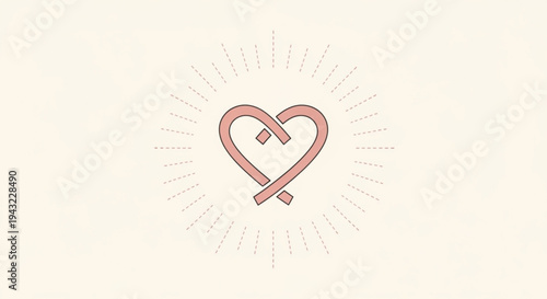 Intertwined heart and ribbon symbol on beige background with sunburst effect representing love and awareness