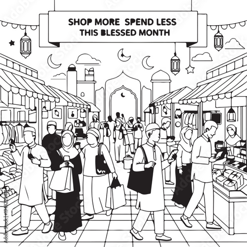 A humorous cartoon illustration of business people and a woman walking on a busy city street with a funny drawing of a boy near a home