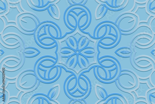 Tribal blue background, banner, cover design, exotic mural. Geometric embossed abstract pattern. Ornamental motifs of the East, Asia, India, Mexico, Aztec, and Peru. Ethnic traditions.