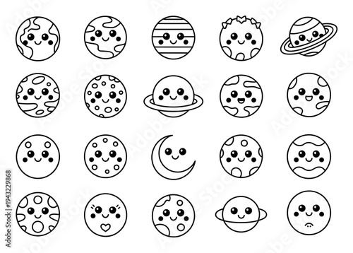 Cute Kawaii Planets and Moon Collection Space