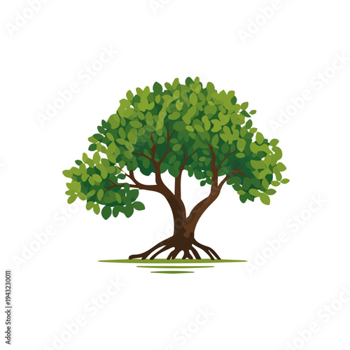 Simple flat 2D vector graphic of Mangrove Tree, modern icon look, displayed on a pure white background.