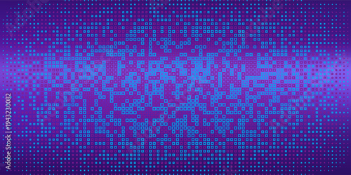 Purple abstract pixel texture bg video screen. Tv pattern background with square noise effect. Futuristic broadcast neon gradient banner for television. Modern vhs led static display element