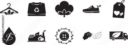 Sustainable fashion thin line icon set in modern vector style for eco clothing, ethical style and green design.