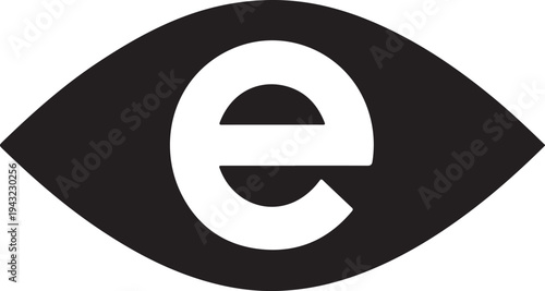 Minimalist black and white of a lowercase letter e inside an eye shape