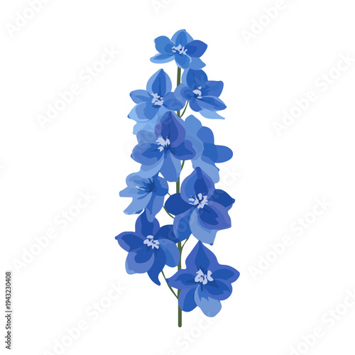Minimal 2D vector illustration of Delphinium in flat icon style on a plain white background.
