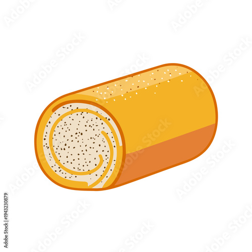 Poppy Seed Roll, 2D flat vector illustration, simple and modern style, isolated on a plain white background.