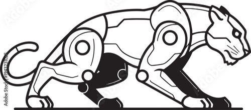 Cybernetic Panther Silhouette Icon Vector Futuristic Robotic Panther Emblem Sci Fi Technology Beast Logo Symbol Sign Illustration Artificial Intelligence Mechanical Predator Digital Robotics Animal