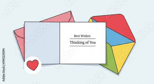 Colorful greeting cards with best wishes and thinking of you messages on pastel background