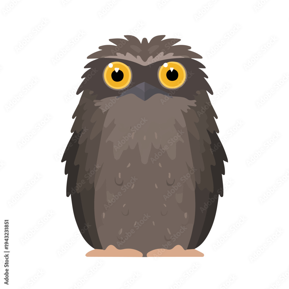 Obraz premium Minimal 2D vector illustration of Potoo in flat icon style on a plain white background.