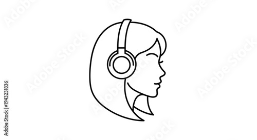 Woman's Head in Profile Wearing Headphones