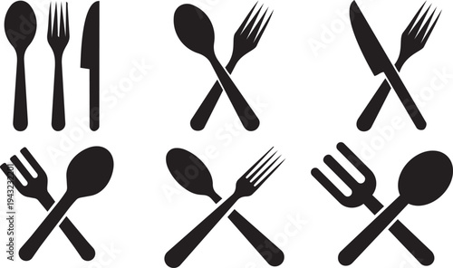 Cutlery Set in Silhouette: A sleek set of utensils, including forks, spoons, and knives, is artfully arranged in silhouette form.