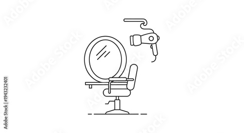 Hair Salon Chair Mirror and Hair Dryer Line Art