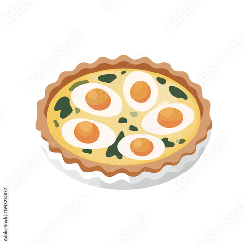 Quiche, 2D flat vector illustration, simple and modern style, isolated on a plain white background.