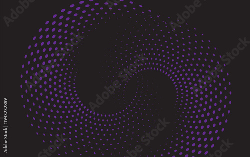 Flowing dot particles wave curve pattern purple and black gradient light isolated on black background in concept of AI technology, science, music. Vector