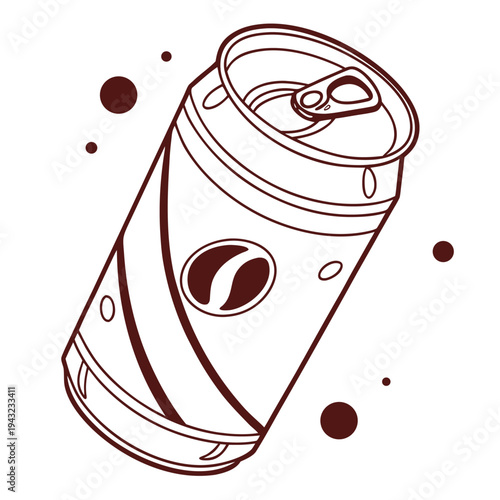 Vector illustration of soda can with swirls and dots - line art drawing