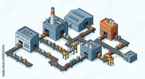 Isometric Factory Production Line Illustration.