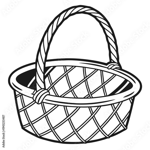 Vector illustration of woven wicker basket - line art drawing