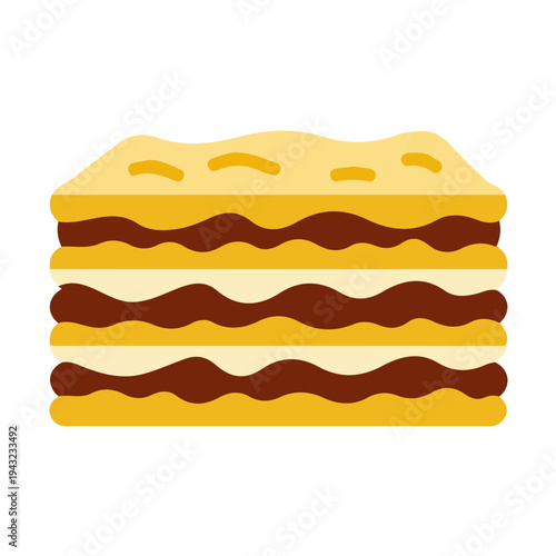 Simple flat 2D vector graphic of Lasagna, modern icon look, displayed on a pure white background.