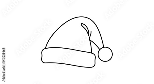 Simple Outline Drawing Of A Santa Hat With A Pom Pom