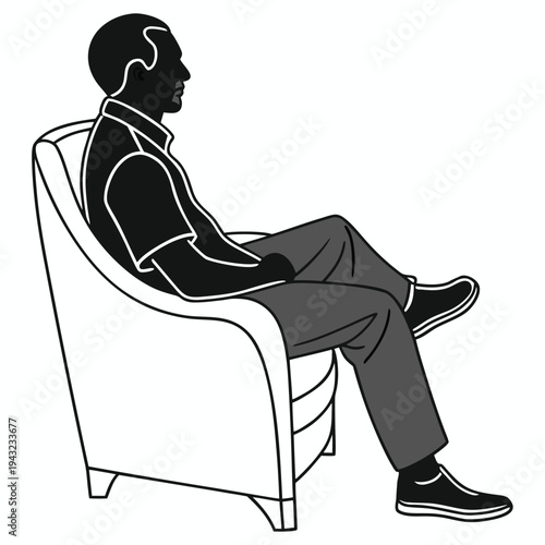 Vector illustration of man sitting relaxed in armchair silhouette