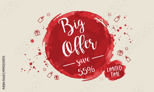 Eye-catching big offer promotion with 55 percent savings on a limited time sale event