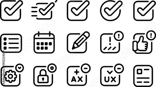 Checkbox Check-In Typography Silhouette Icon Pack Check-In Box Collection Silhouette Icon Set