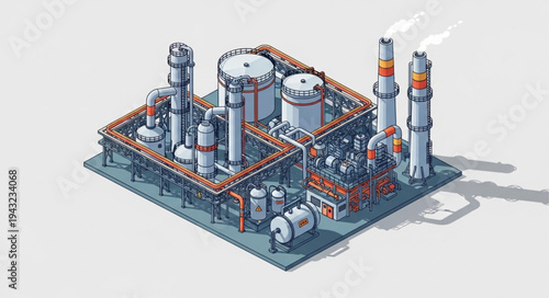 Isometric Industrial Chemical Plant Complex Model.