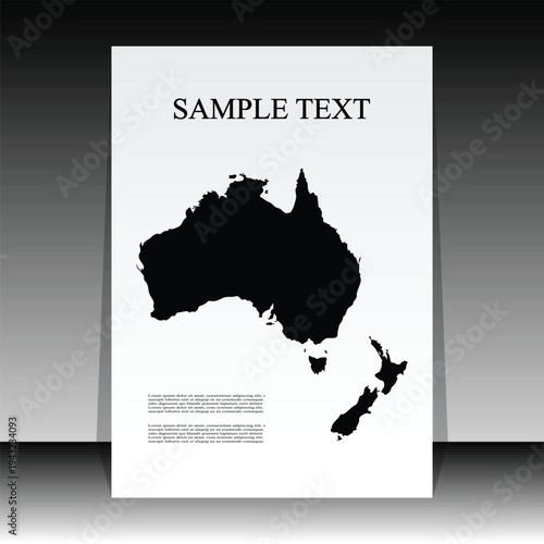 Australia and New Zealand Black Silhouette Poster on White Background – Minimalist Geographic Vector Design for Education, Travel Marketing and Oceania‑Themed Content. 