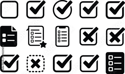 Checkbox Check-In Typography Silhouette Icon Pack Check-In Box Collection Silhouette Icon Set