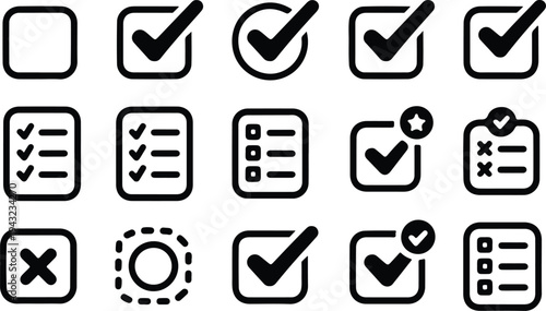 Checkbox Check-In Typography Silhouette Icon Pack Check-In Box Collection Silhouette Icon Set